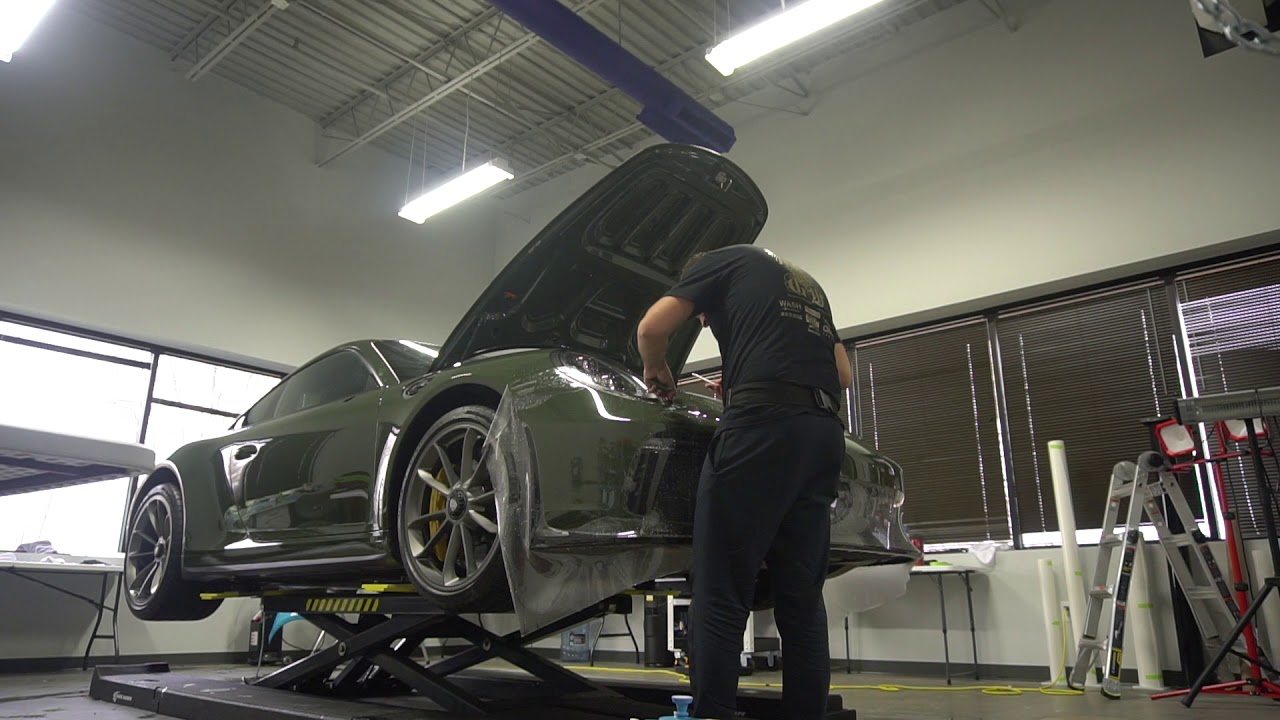 Clear bra install on porsche 911 bumper, paint protection film install on porsche