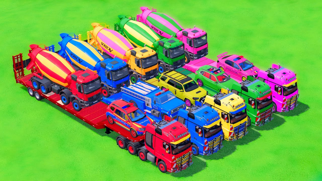 Transport von Polizeiauto und Krankenwagen mit Doppel Flachbettanh&auml;nger! Landwirtschafts Simulator
