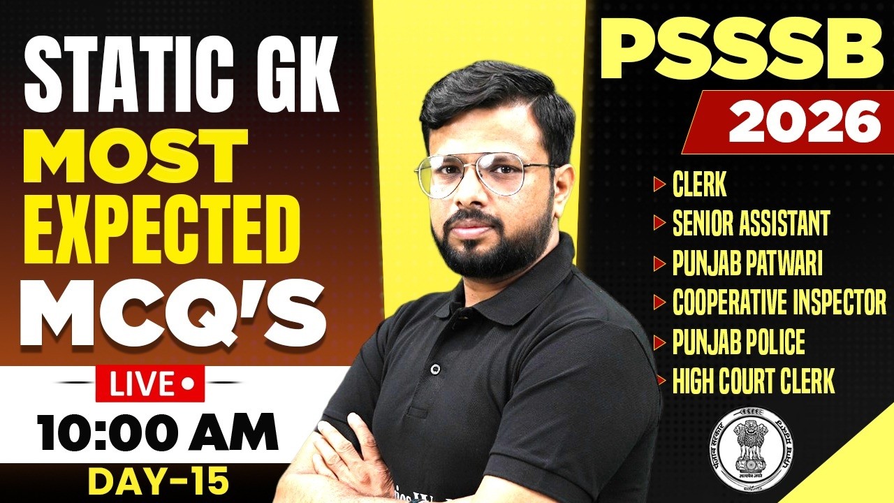 PSSSB Patwari, Clerk, Punjab police Static GK | Day-15 | Static GK Most Expected MCQs By Raj sir