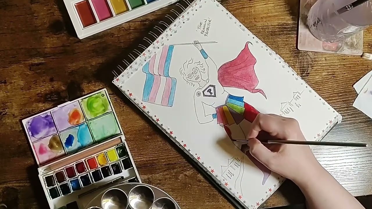 Painting a trans superhero :) Watercolour fun