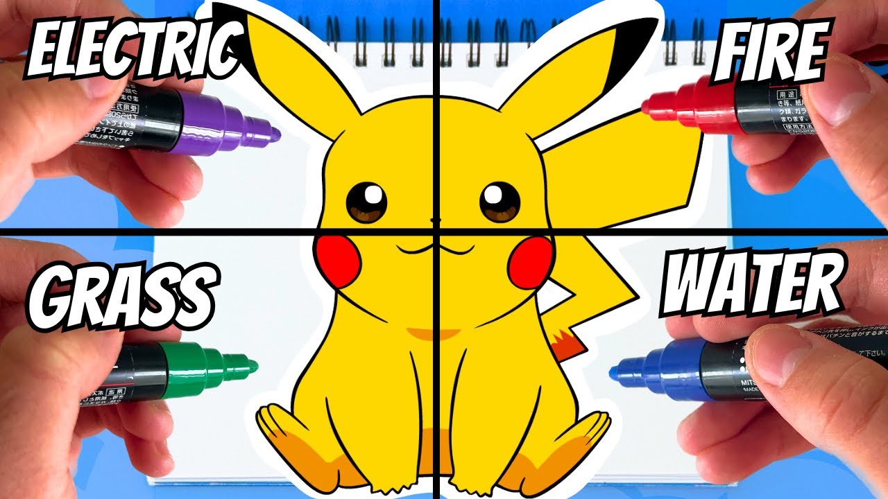 Drawing Pikachu, BUT IN 4 DIFFERENT ELEMENTAL Styles!