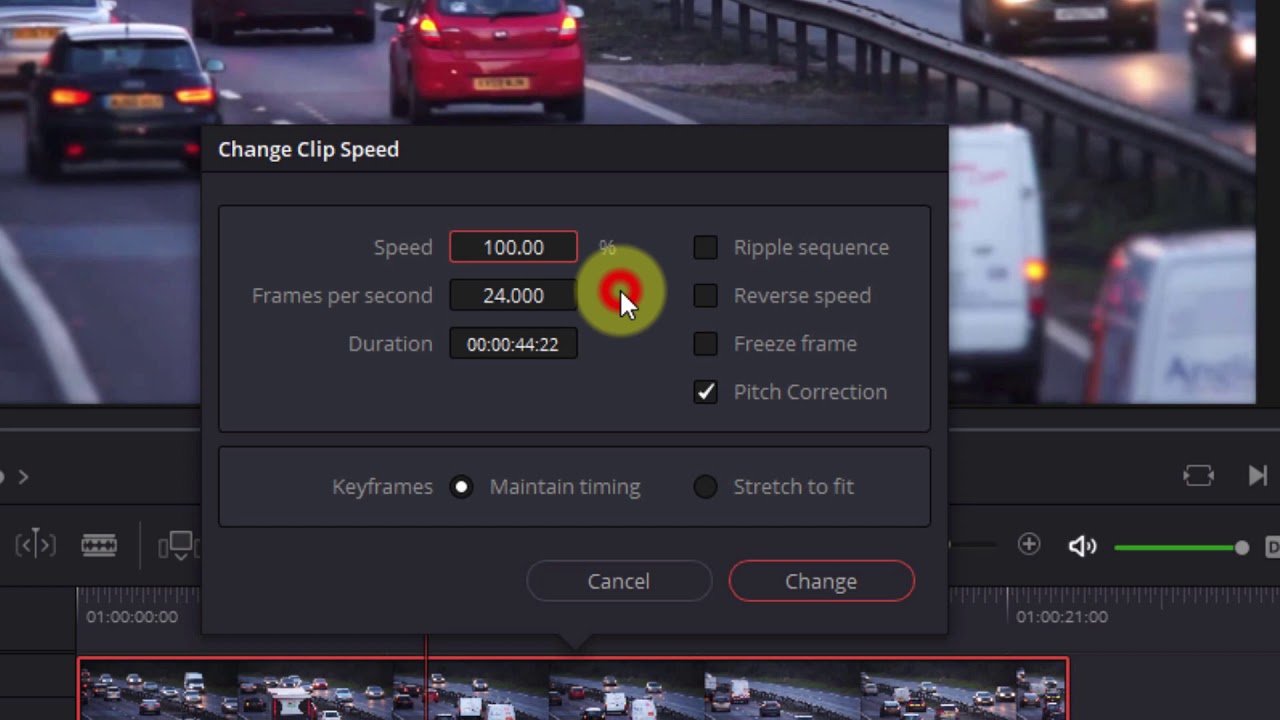 Velocizzare  rallentare  frizzare e invertire video con DaVinci Resolve