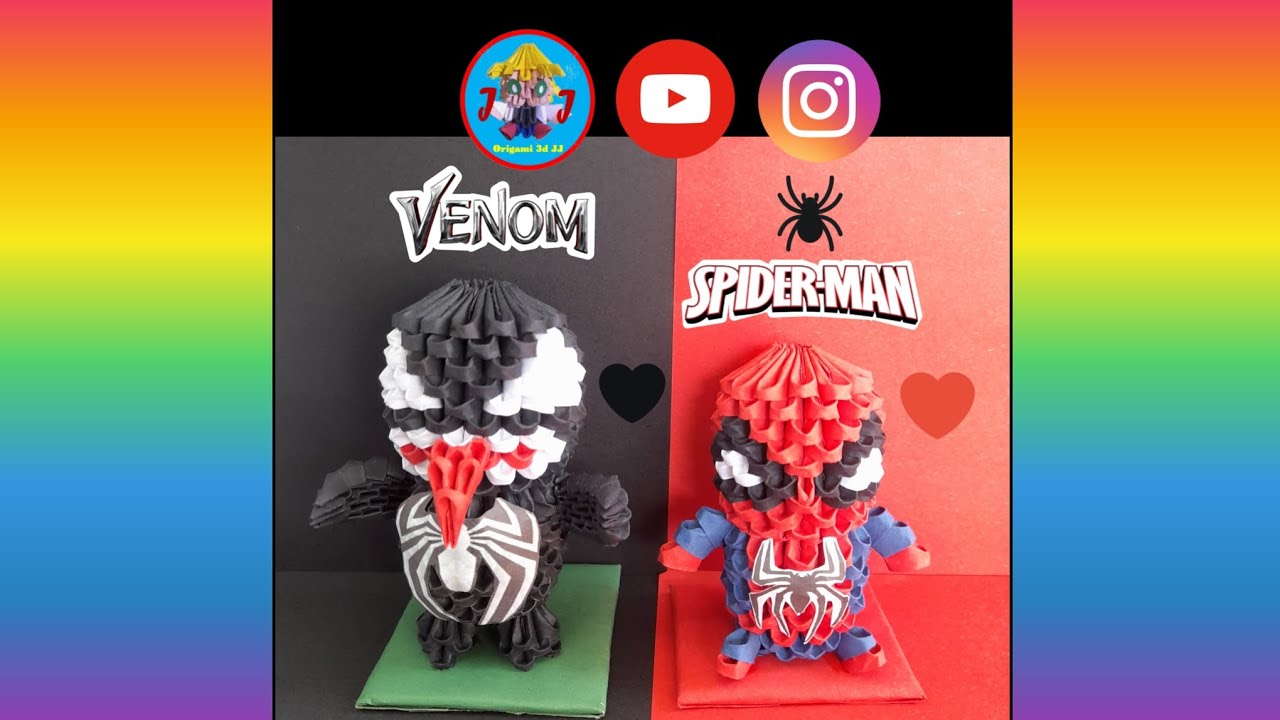 Como Hacer A VENOM 🖤🕷 Y SPIDER-MAN 🕷❤️💙 De MARVEL De Origami 3D / Origami 3D JJ