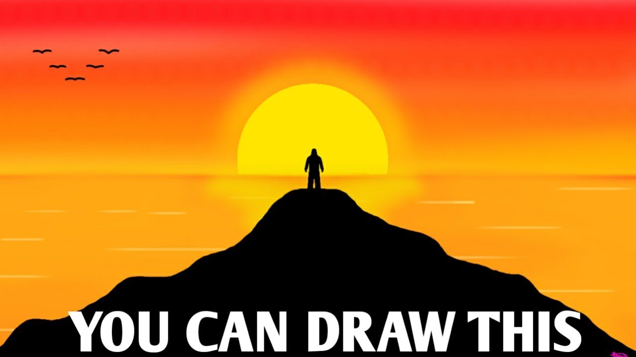 How to draw a sunset scenery | AK arts |
