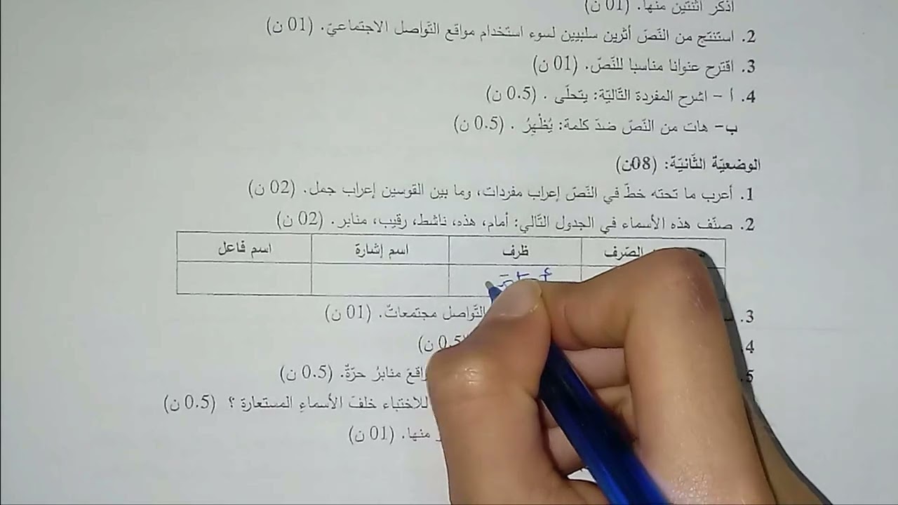 حل امتحان شهادة التعليم المتوسط اللغة العربية  سنة 2021