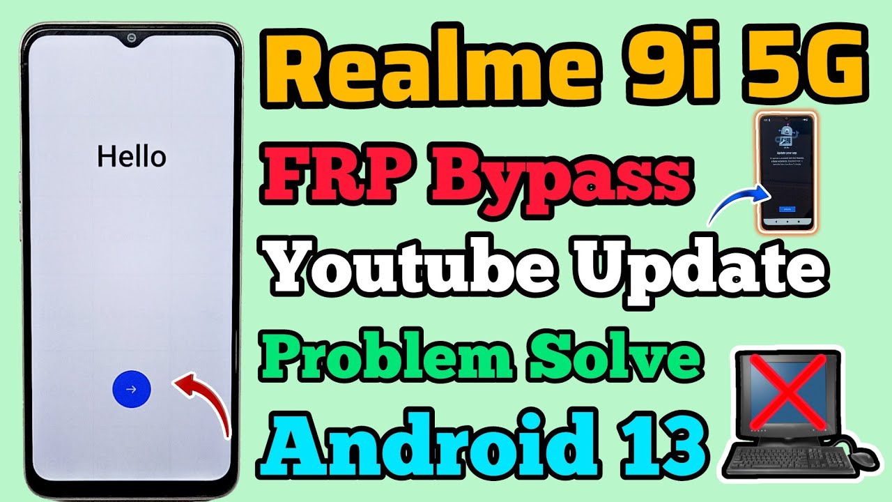 Realme 9i 5G || FRP Bypass || Android 13 || Youtube Update Problem || Without Pc || New Trick 2024.