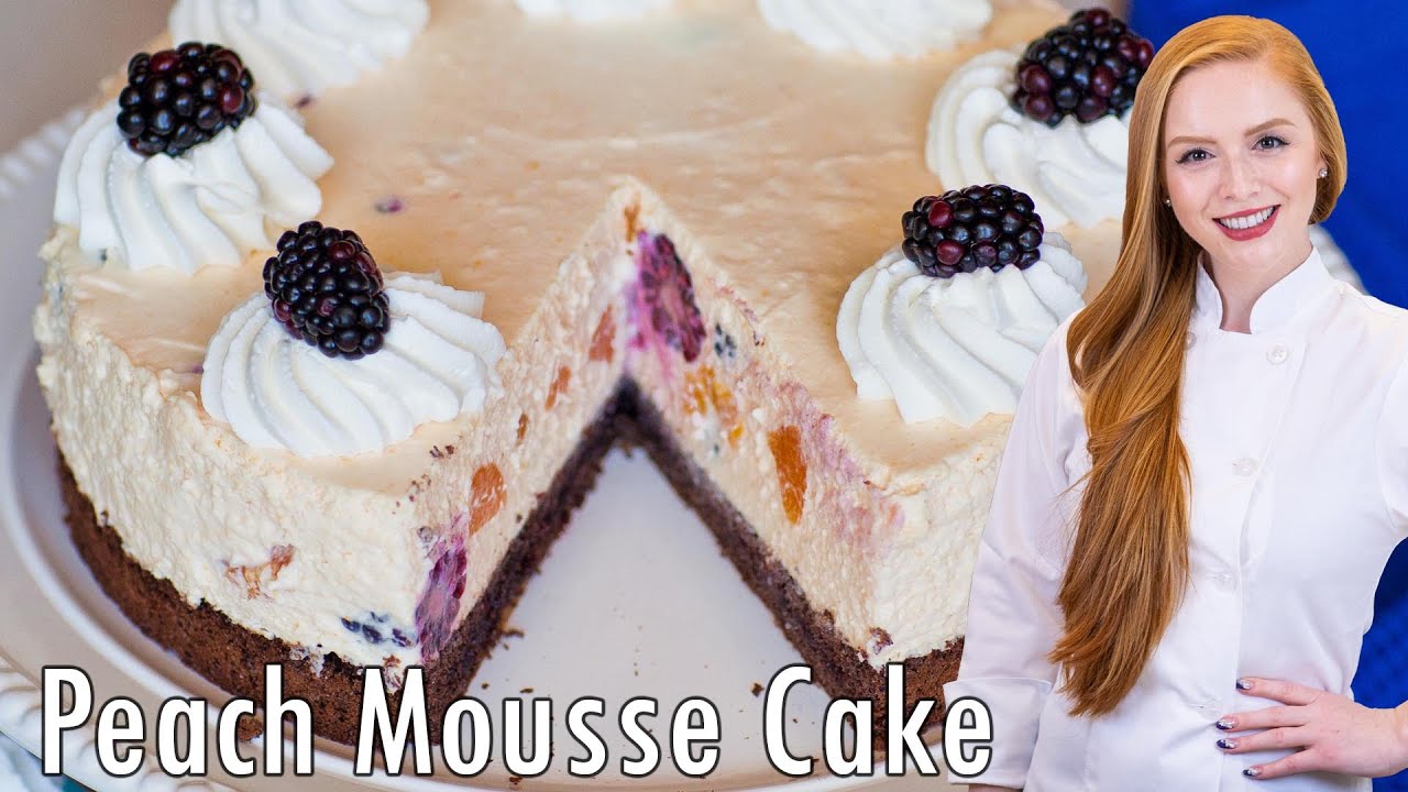 Blackberry Peach Mousse Cake Recipe! With Chocolate Cake Base & No-Bake Mousse!