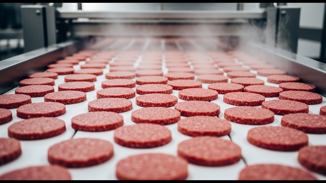 how frozen hamburgers are made using automated production lines industrial tour