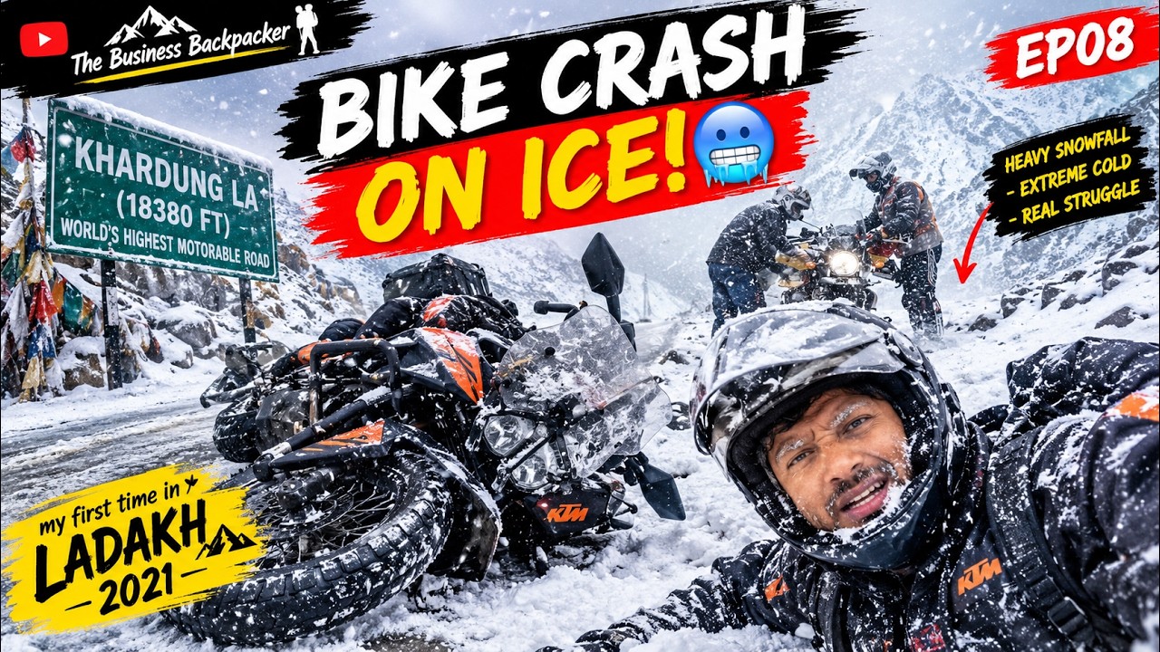 Survival at Khardung La: Heavy Snowfall & Bike Crash Post-COVID! | EP08