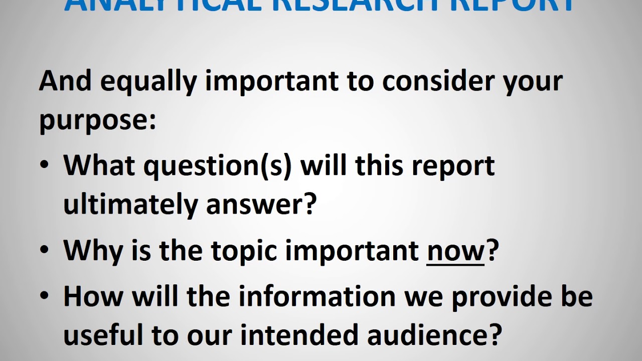 What We Know, What We Conclude, What We Recommend: The Formal Analytical Research Report