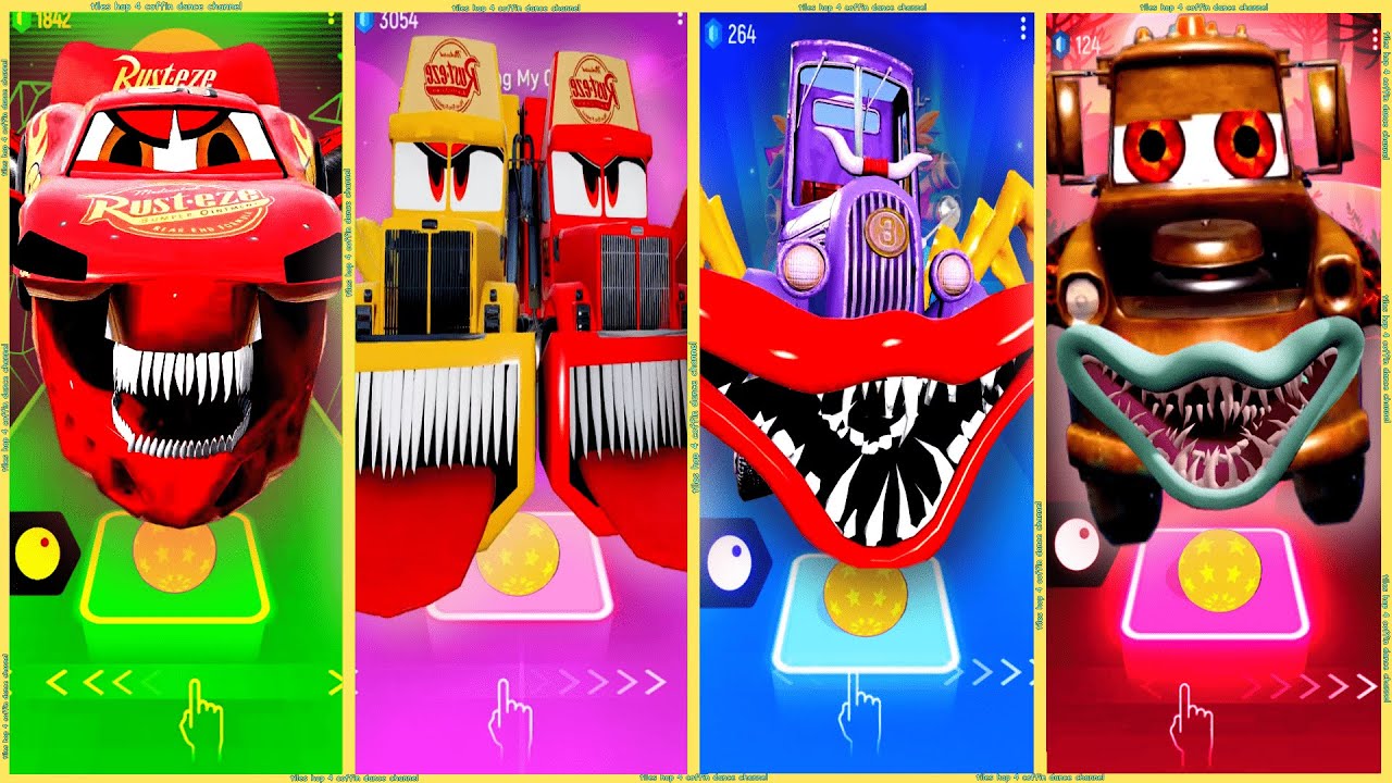 coffin dance -  Mcqueen eater vs Mack truck eater vs Truck eater vs Tow mater eater | tiles hop 🚛🆚🚘