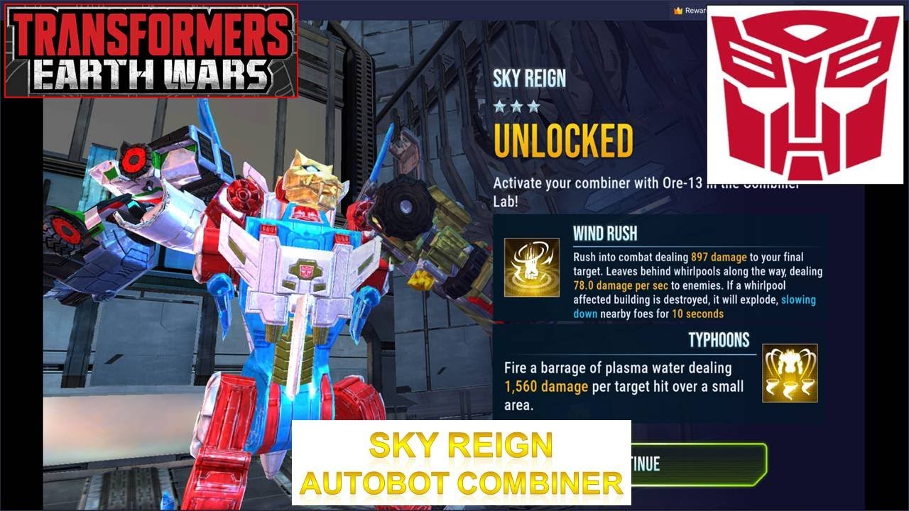 [*/\*] Transformers: Earth Wars - Unlock Autobot Combiner SKY REIGN and Gameplay