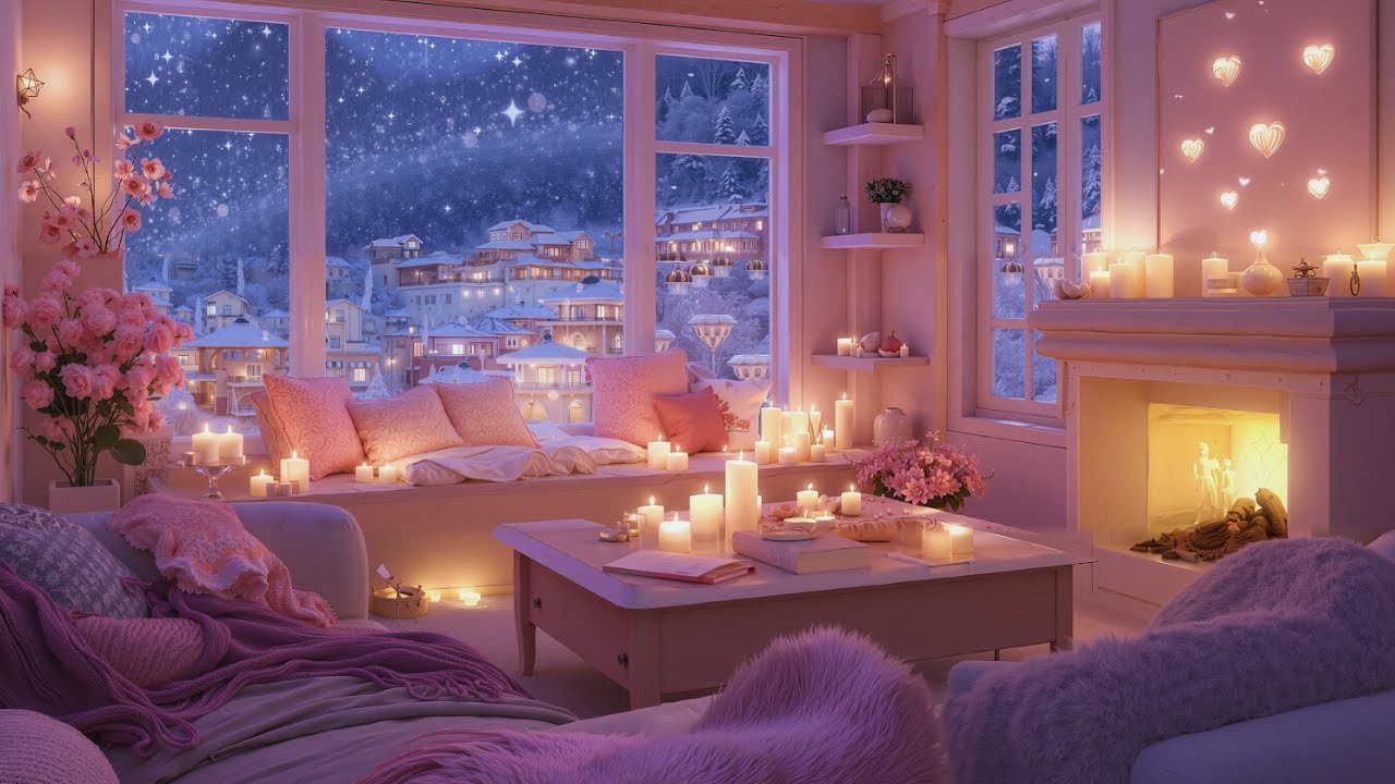 Purple Winter Cabin Ambience – Relaxing Piano Music for Stress Relief & Deep Sleep 😴