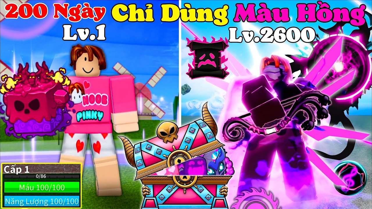 [BloxFruit] 200 Ng&agrave;y Chỉ Được D&ugrave;ng M&Agrave;U HỒNG Lấy Tất Cả Đồ Siu Hiếm M&agrave;u Hồng Ph&aacute; Đảo Game