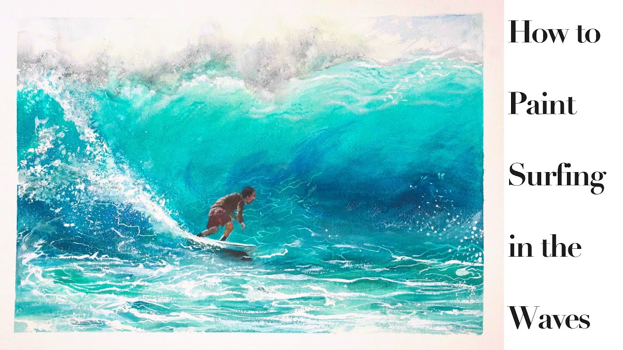 How to Paint Surfing in the Wave with Watercolor - 바닷가 파도타기/수채화 🌊 | Vieu