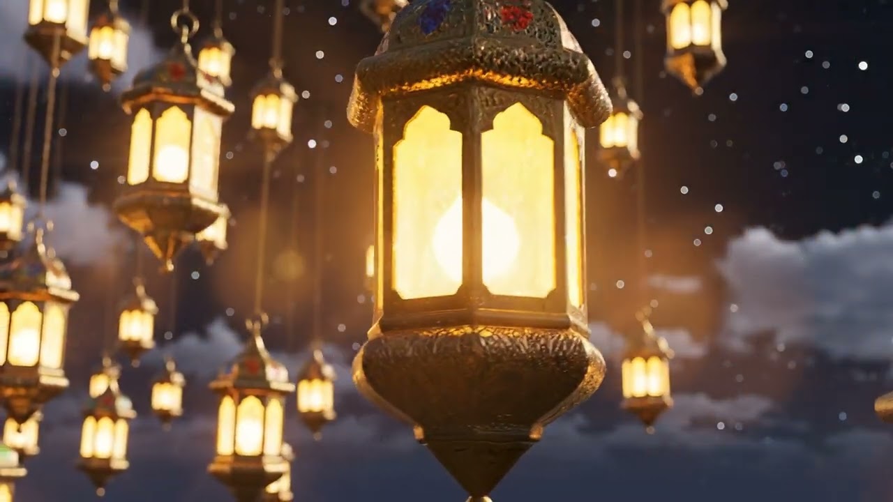 Floating Ramadan Lantern Lights Over Night Sky With Warm Glow And Peaceful Atmosphere