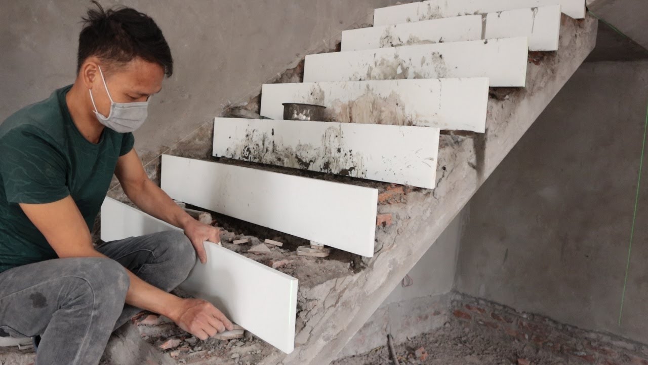 Ideas Design & Building Stair Modern Wooden Surface Combined Granite