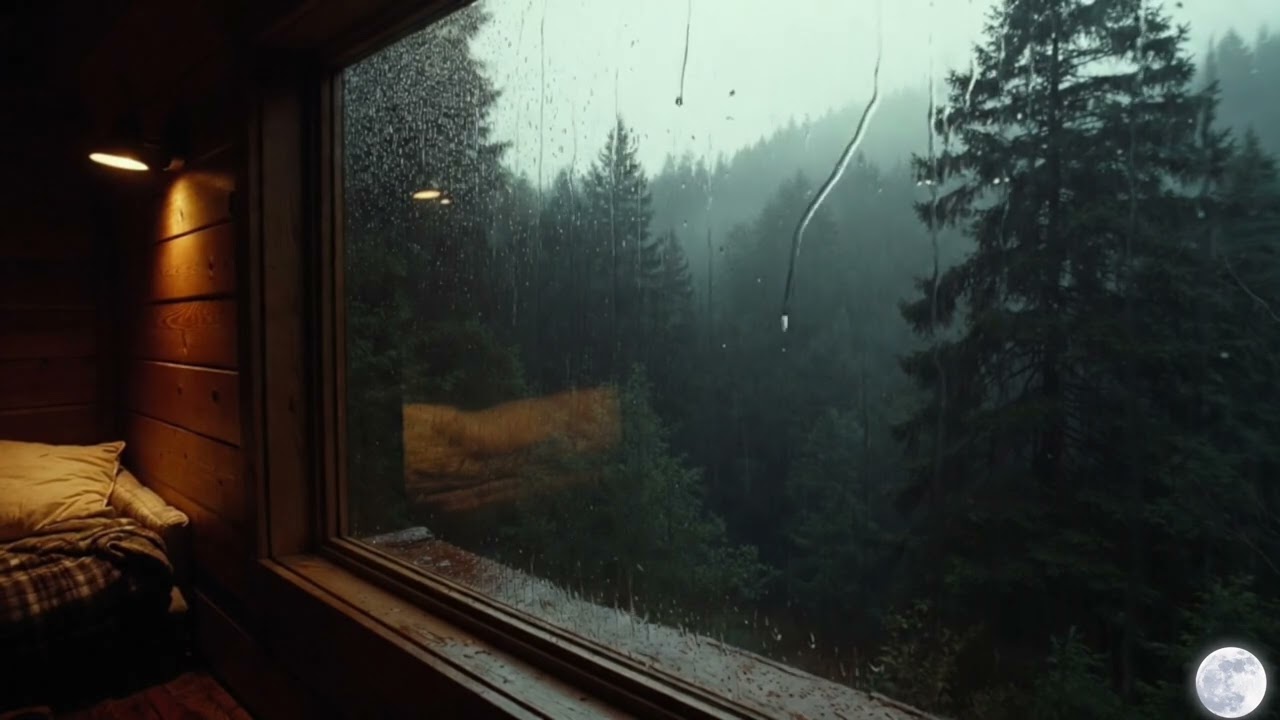 Rainy Window Series #2 🌧️ Deep Forest Rain Through a Cozy Cabin Window | Rain Ambience (3 Hours)