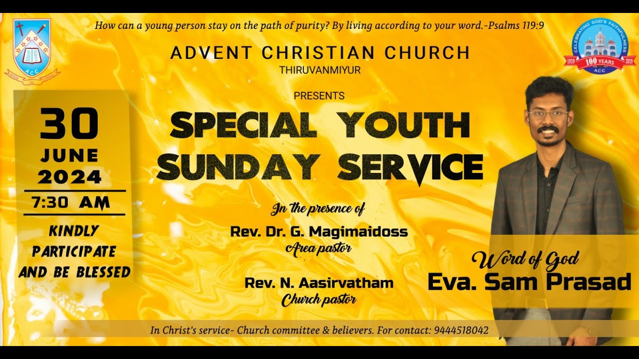ACC TVMR Youth Sunday(30/06/24) - Message By Eva.Sam Prasad 