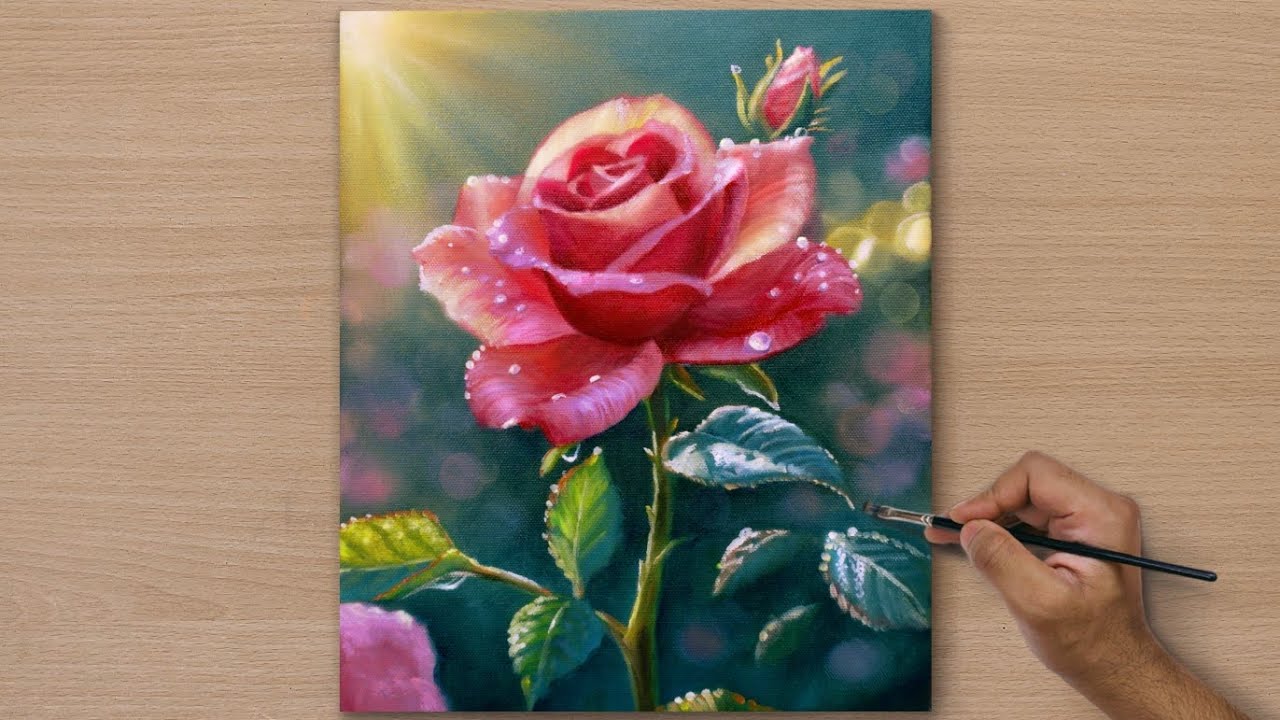 Painting a Beautiful Morning with a lovely Rose/ Acrylic painting / Art paintings