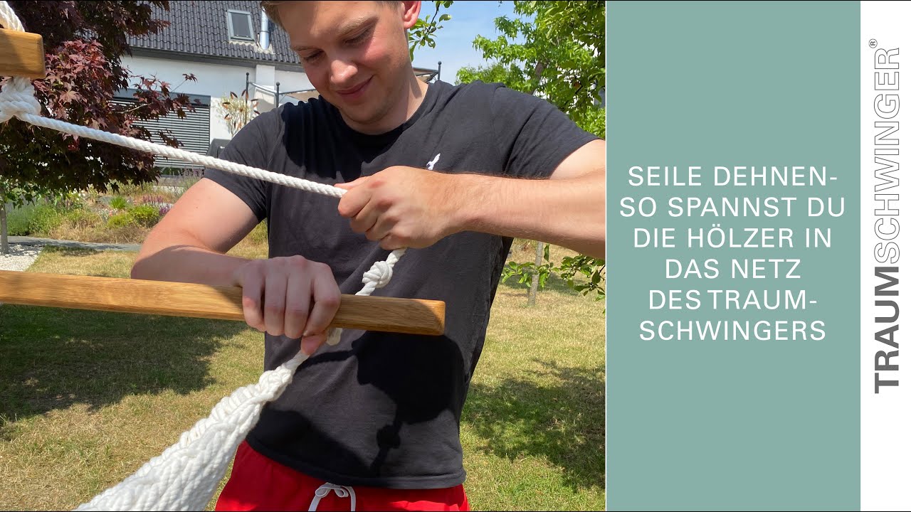 Tragseile dehnen - so spannst du ganz einfach die Seitenhölzer in dein Traumschwinger Netz