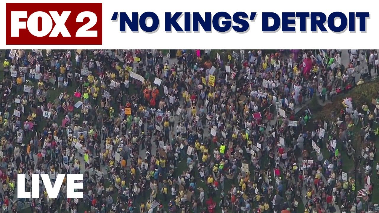 'No Kings' demonstrators show up in Detroit | LIVE