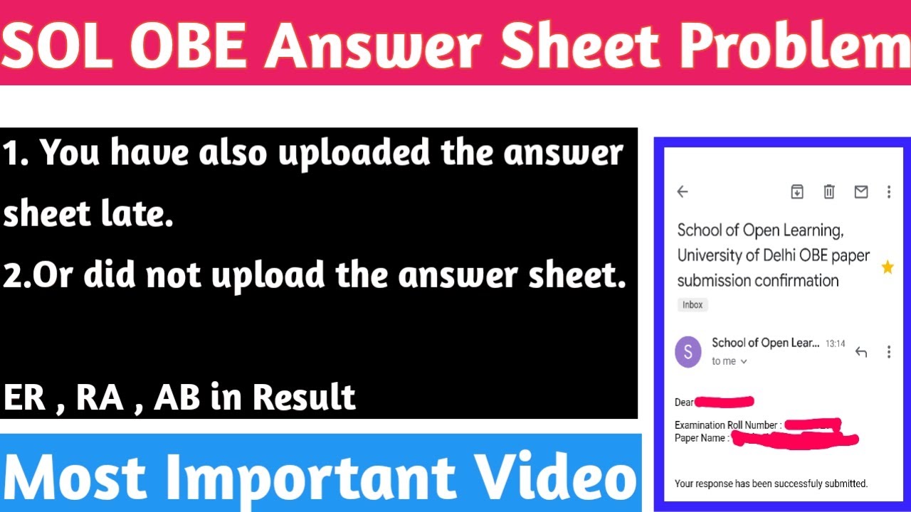 SOL OBE Exam March 2021 | Most Important Video | Answer did not upload | ER RA AB in Result