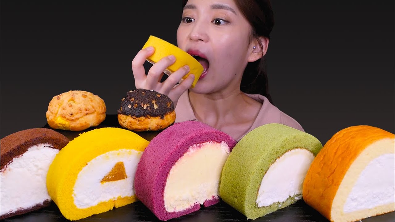 🍰Creamy roll cake😍크림폭탄 롤케익 넌내꺼!😋 [Choco, Green tea roll cake, Cookie chou] Mukbang