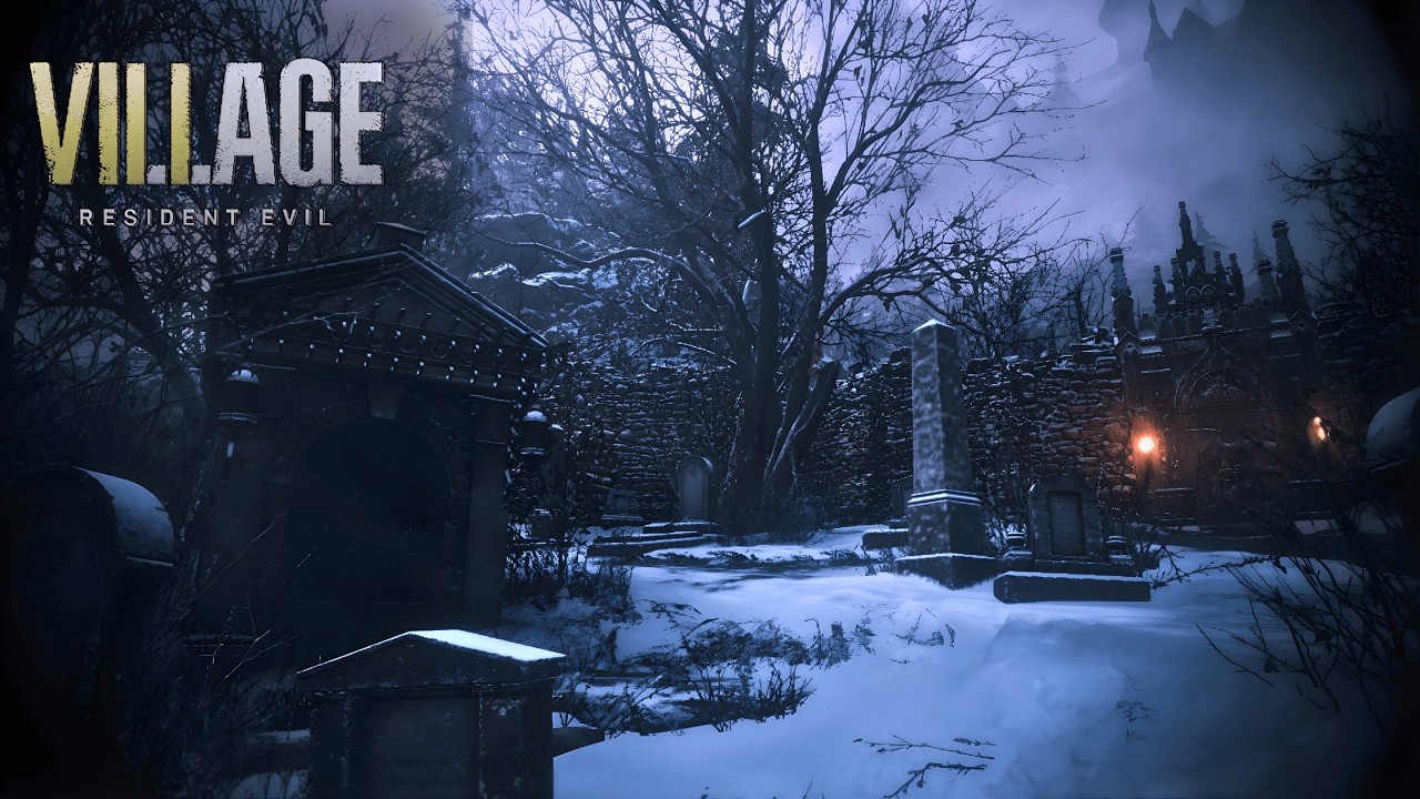 🎧 Resident Evil Village Ambience - Snowy Graveyard ASMR - 4k