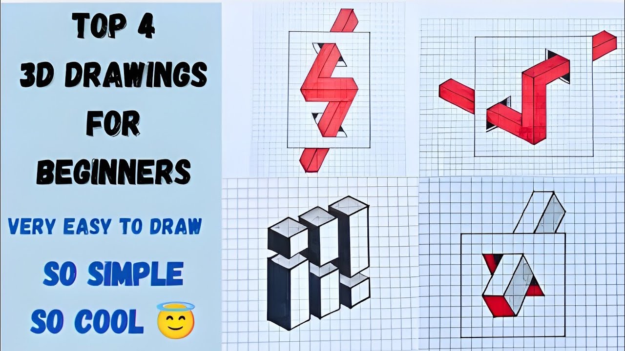 Top 4 Easy 3D Drawings for Beginners | Step-by-Step Optical Illusion Art Tutorial
