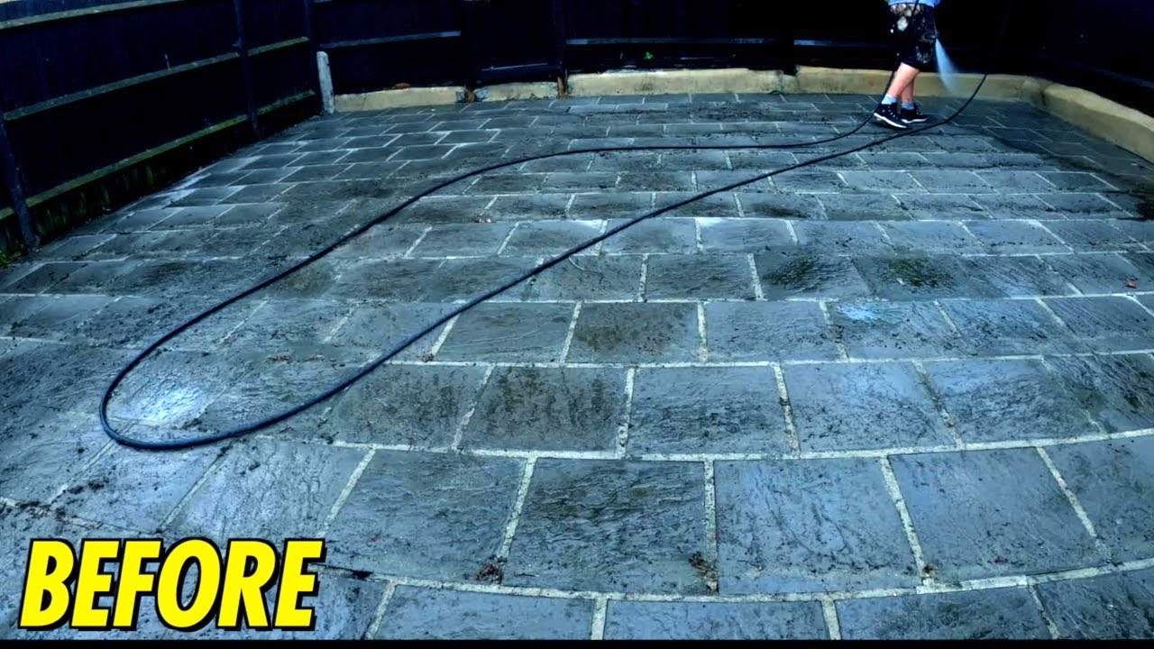 Pressure washing PAVERS super GRIMEY BIGGEST PATIO yet transformation for client (so much dirt) ASMR