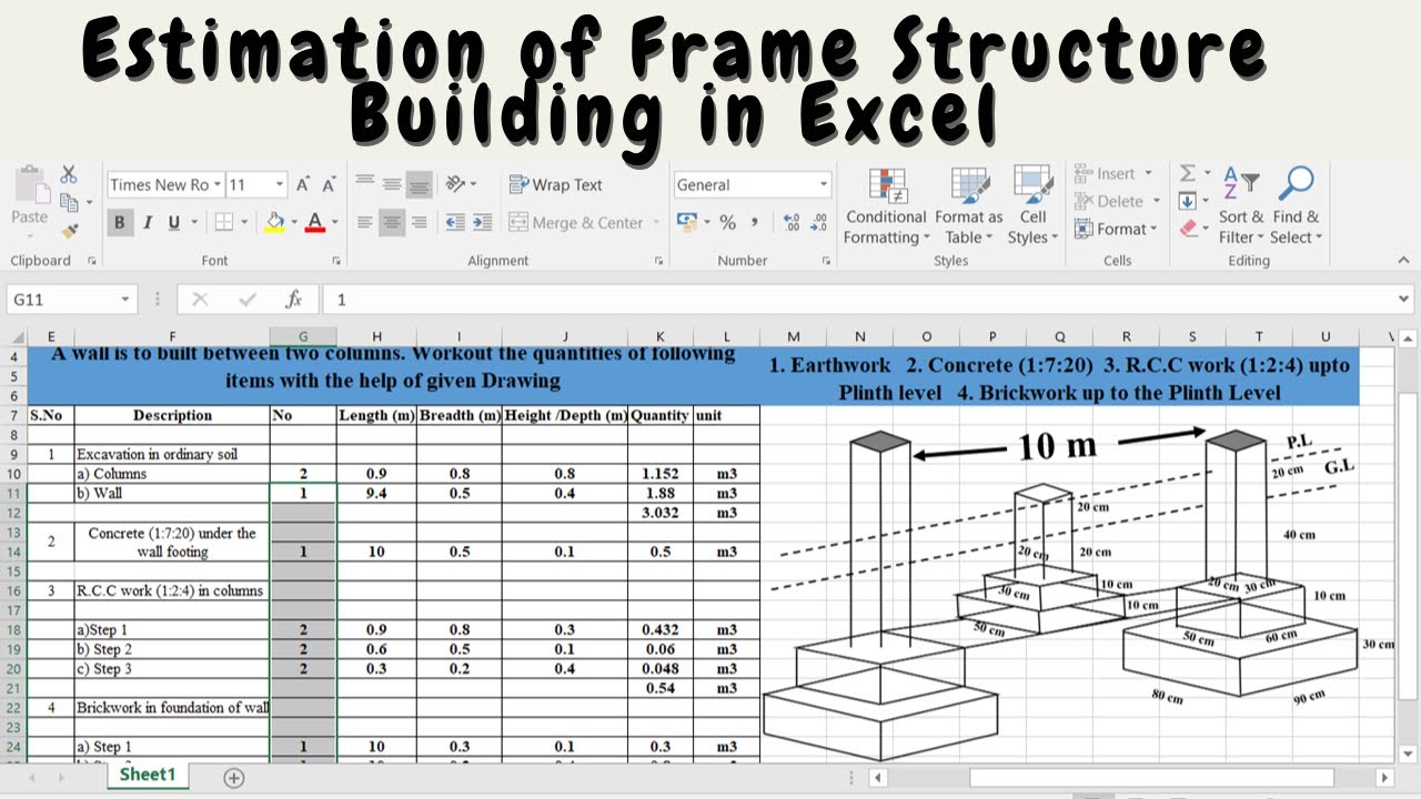 Estimation of Framed Structure Building in Excel