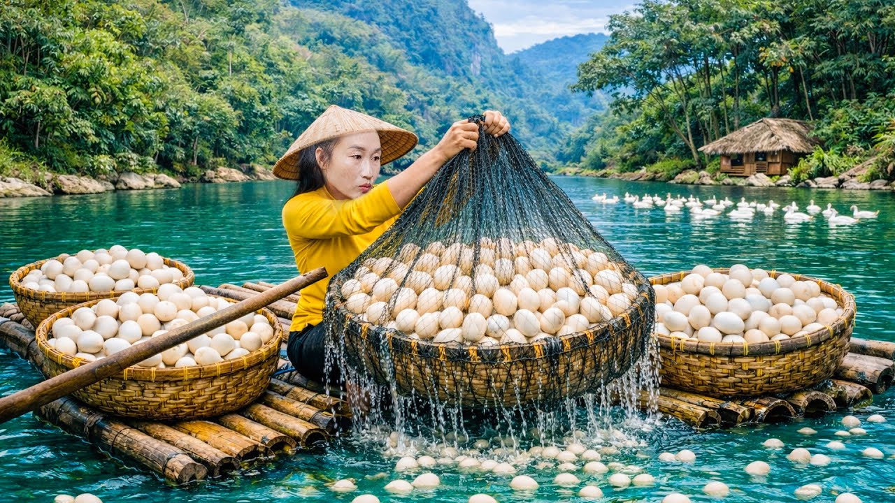 Harvesting duck eggs, ant eggs, cabbage, and chili peppers to sell at the market