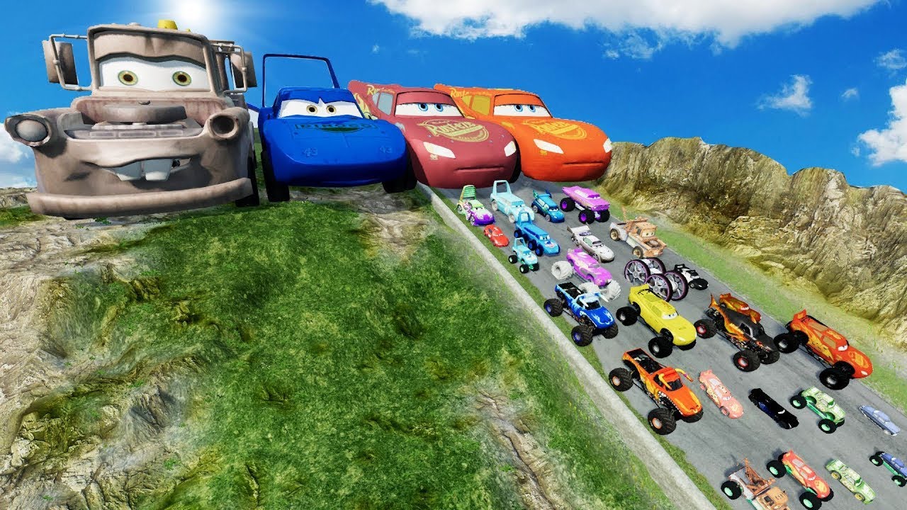 Big & Small McQueen, Tow Mater vs King Dinoco, Doc Hudson, Pixar Car vs DOWN OF DEATH - BeamNG.Drive