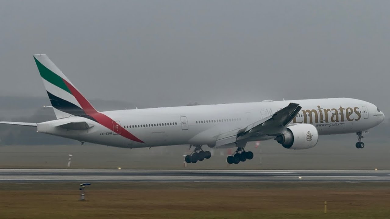 Emirates Boeing 777-300ER landing in BUD