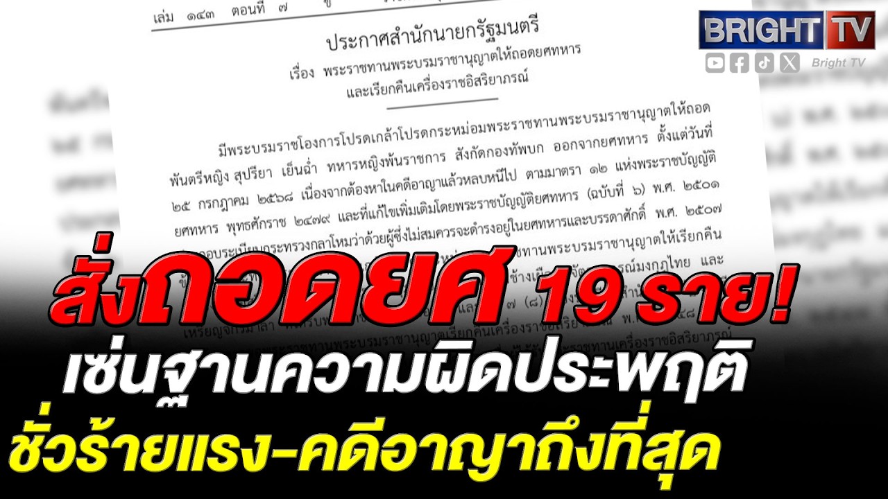 19 อดีตข้าราชการถูกถอดยศ เรียกคืนเครื่องราชฯ หลังพบความผิดหลากกระทง ทั้งฉ้อโกง หนีราชการ