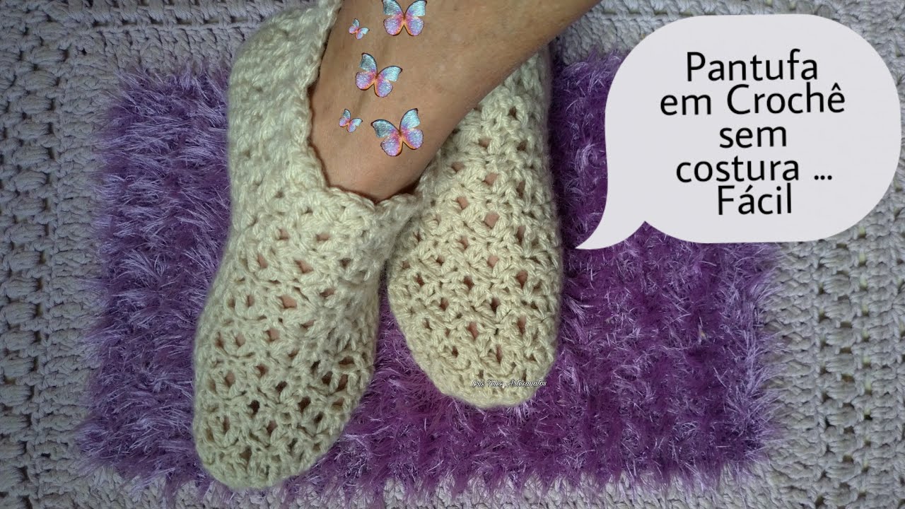 Pantufa em Crochê Fácil Passo a Passo com Detalhes em Ponto V 3D Tutorial  por #cristelesartesanatos