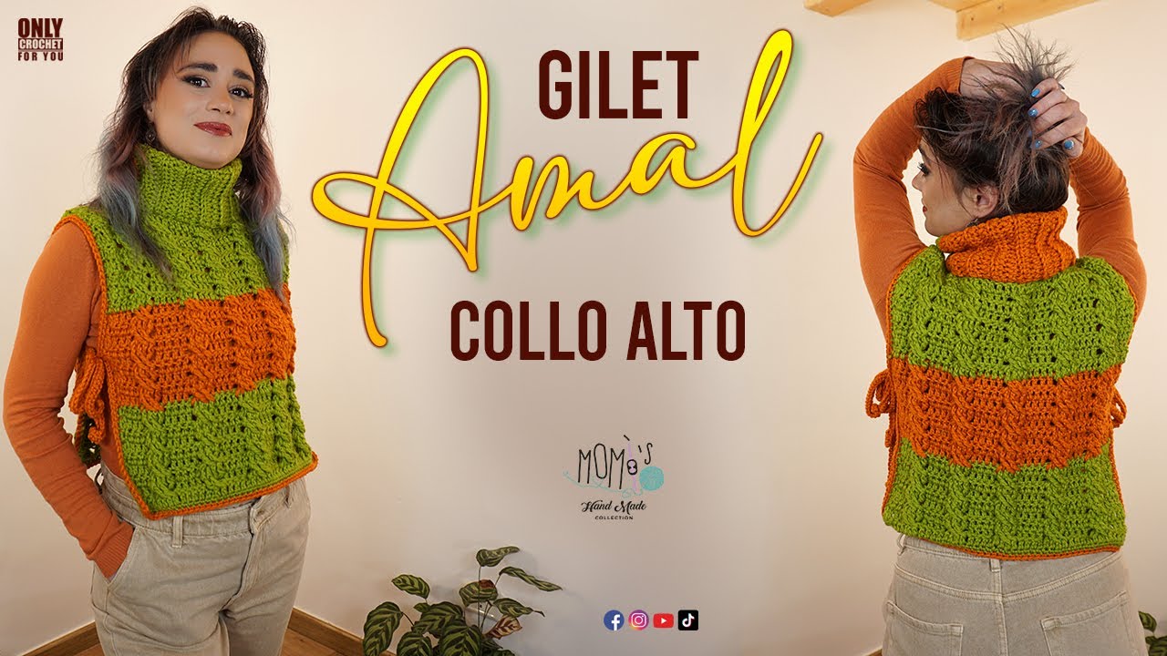 GILET CON TRECCE COLLO ALTO ALL'UNCINETTO AMAL😉 @momiscrochet #crochet #gilet #tutorial