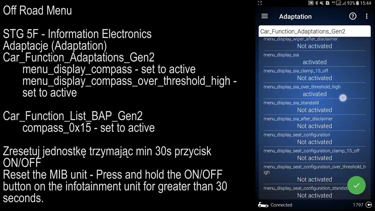 OBDeleven PRO - aktywacja OFFROAD menu