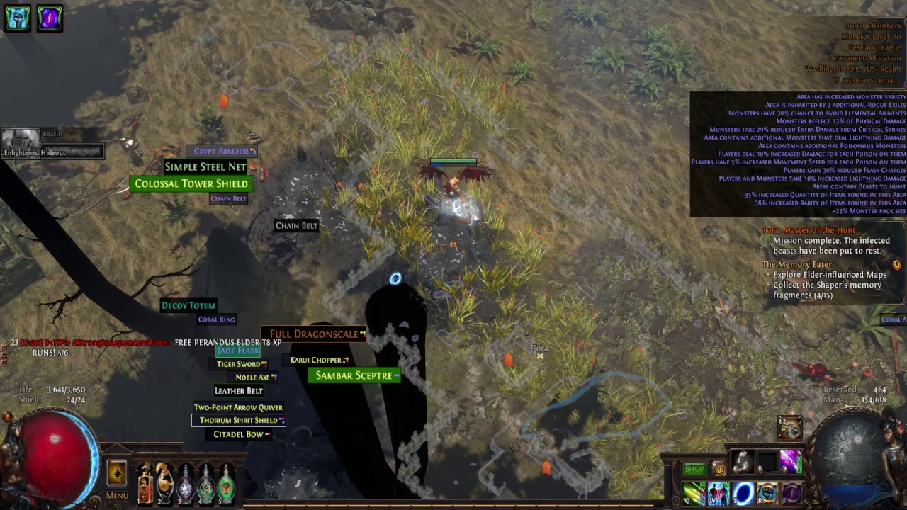 Path of Exile: Ranger/Raider gameplay [LA/Barrage MF build] [Bestiary League]