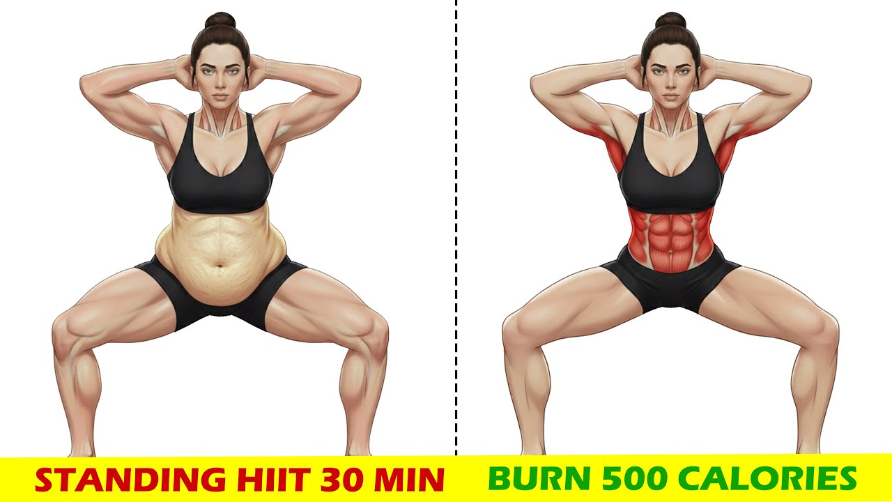 30-минутная кардио-тренировка стоя в режиме HIIT дома | Сжечь 500 калорий