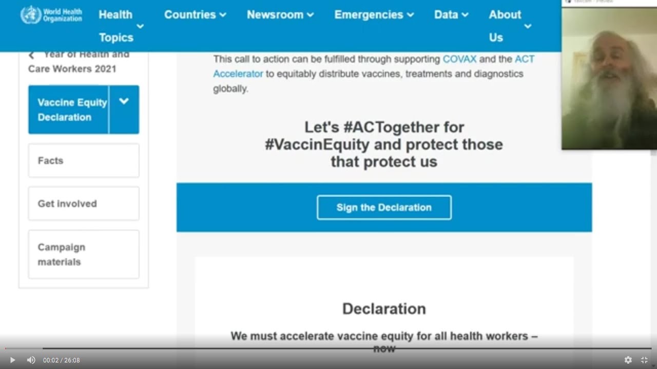 WHO Vaccine Equity Declaration: Vaccinate health workers and vulnerable worldwide fast to save lives