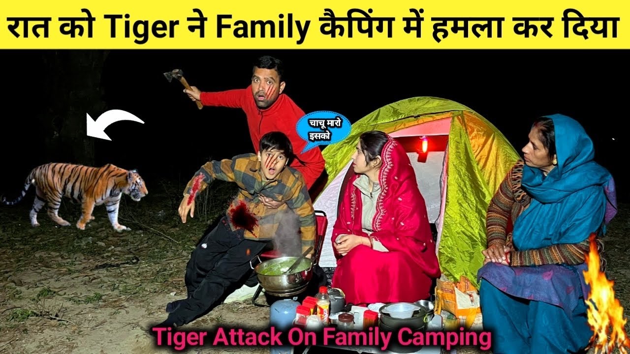 Tiger 🐅 Attack on My Family Camping | Night Camping In Forest Family Camping In Jungle Camping Video