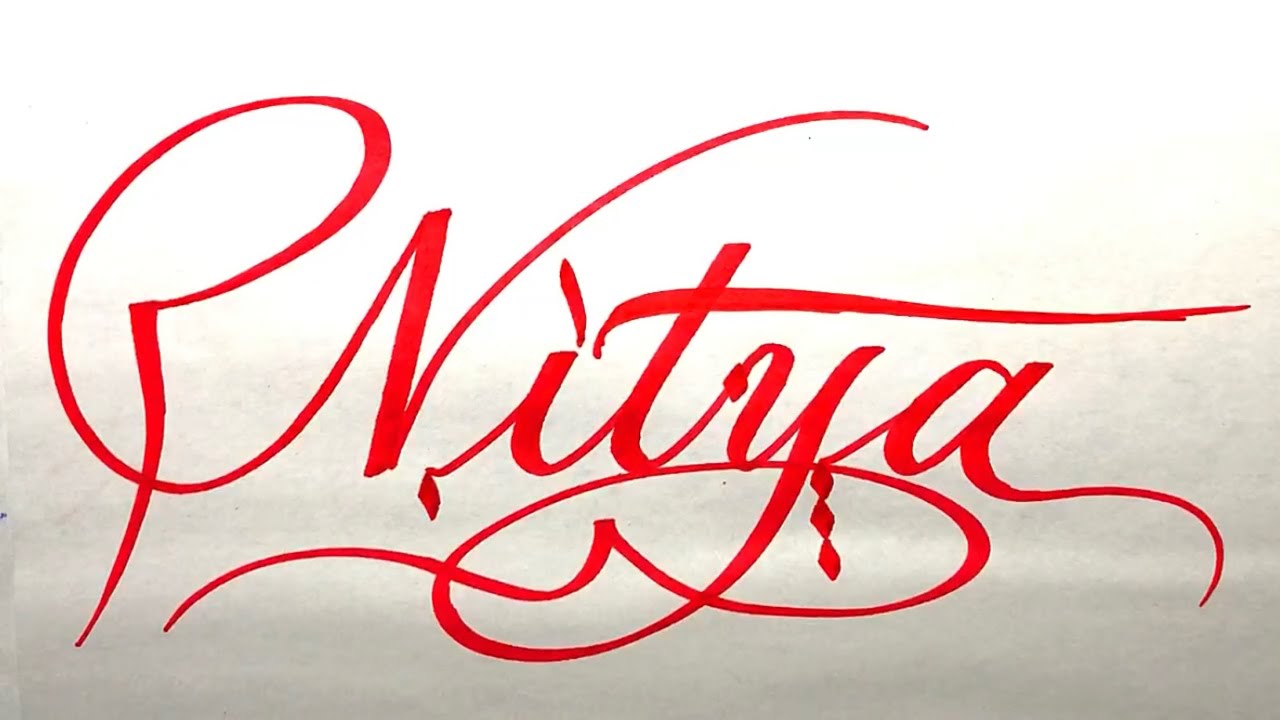 Nitya Name Signature Calligraphy Status | How to Draw, Cursive Calligraphy with Cut Marker