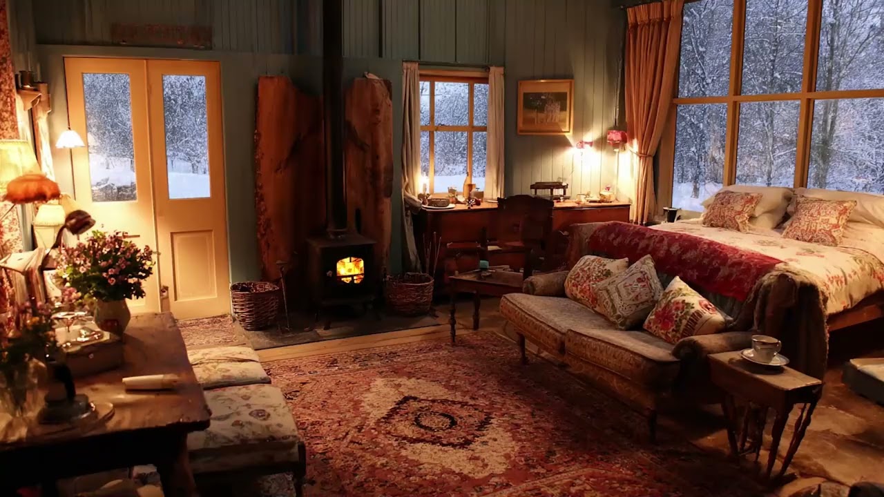 The Small Cabin That Winter Forgot to Leave | Cozy Fireplace Sounds for Calm and Sleep