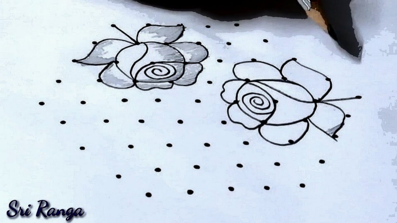 Beautiful rose flower rangoli with 9*5 dots|pongal kolam|sankaranthi muggulu|bhogi kundala muggulu