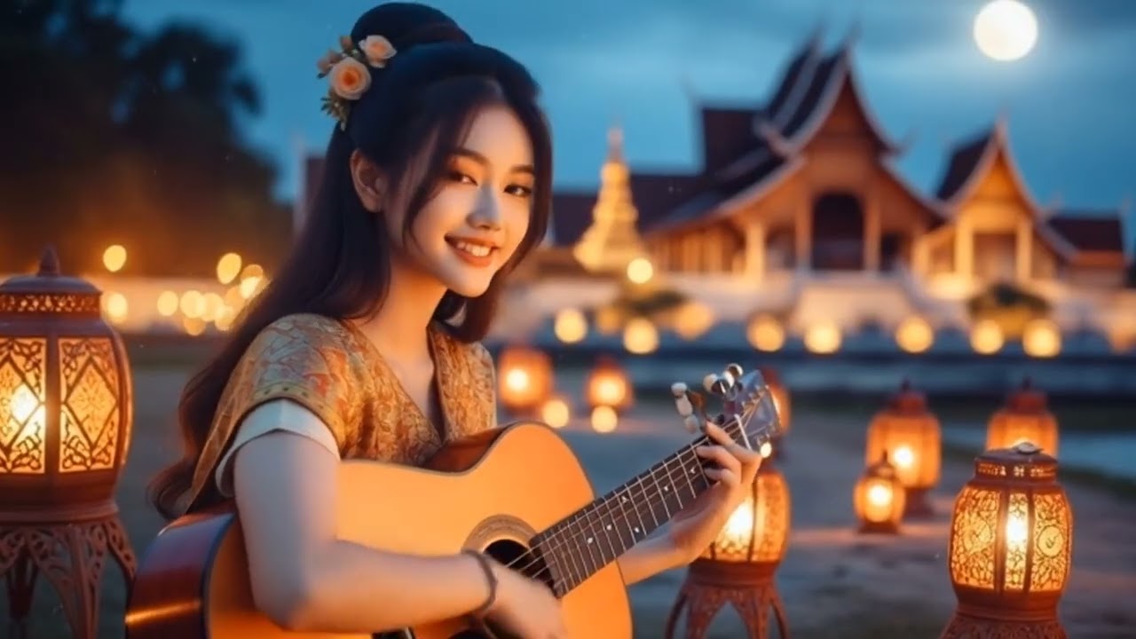 Moonlit Guitar Melody in a Peaceful Temple Garden