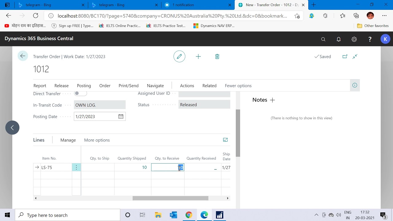Transfer Order & In-Transit Location in Dynamics 365 Business Central | Warehouse Module -Part 1