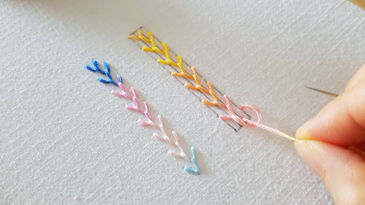[프랑스자수] 페더 스티치 Feather Stitch