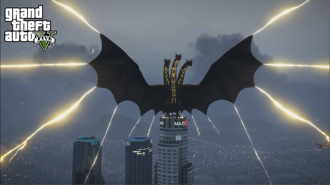 GTA 5 - King Ghidorah Mod | Gravity Beam Attacks